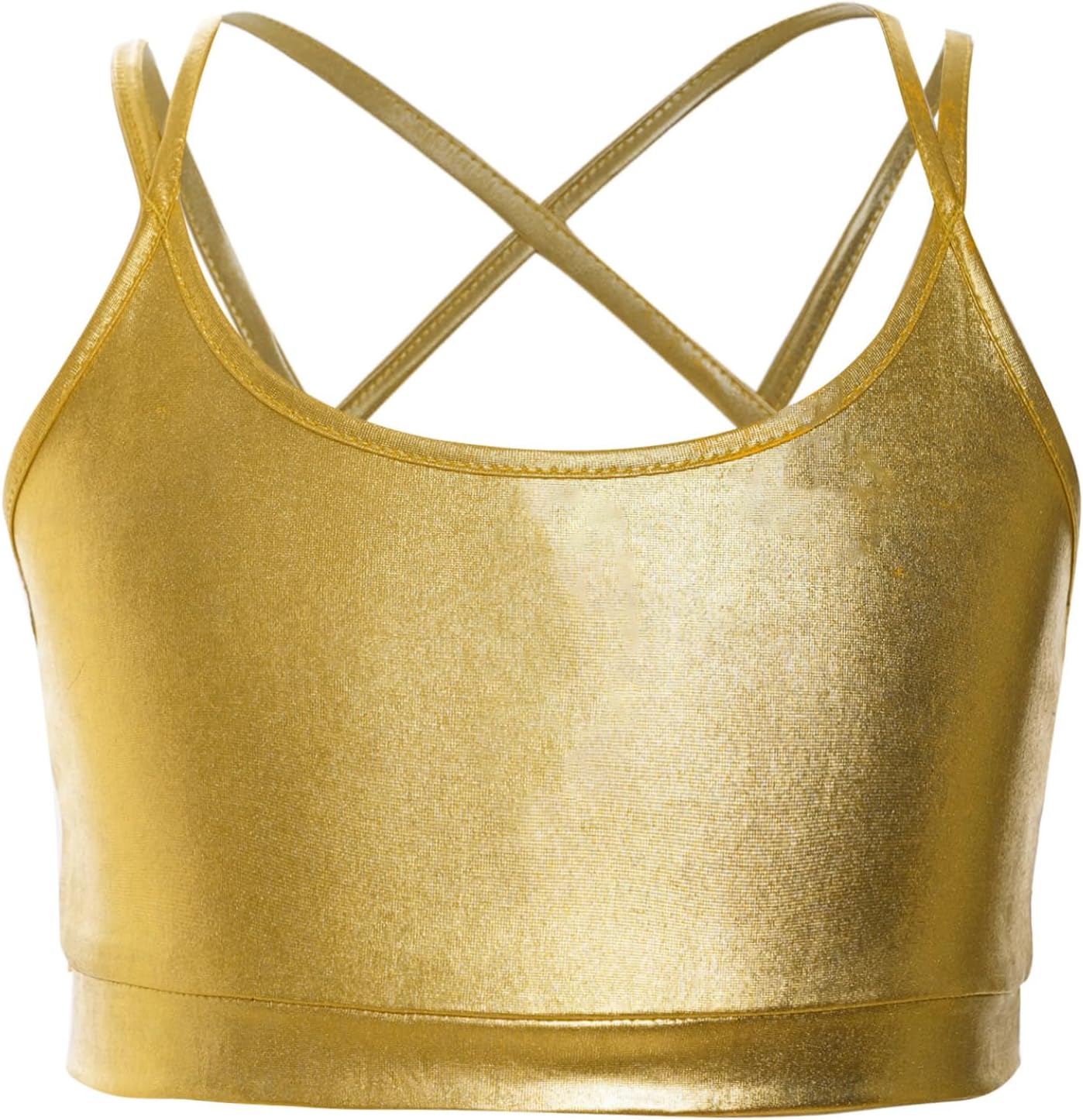 Kids Girls Shiny Metallic Crop Tank Top Gymnastics Sports Vest Hip Hop Jazz Dance Performance Tops