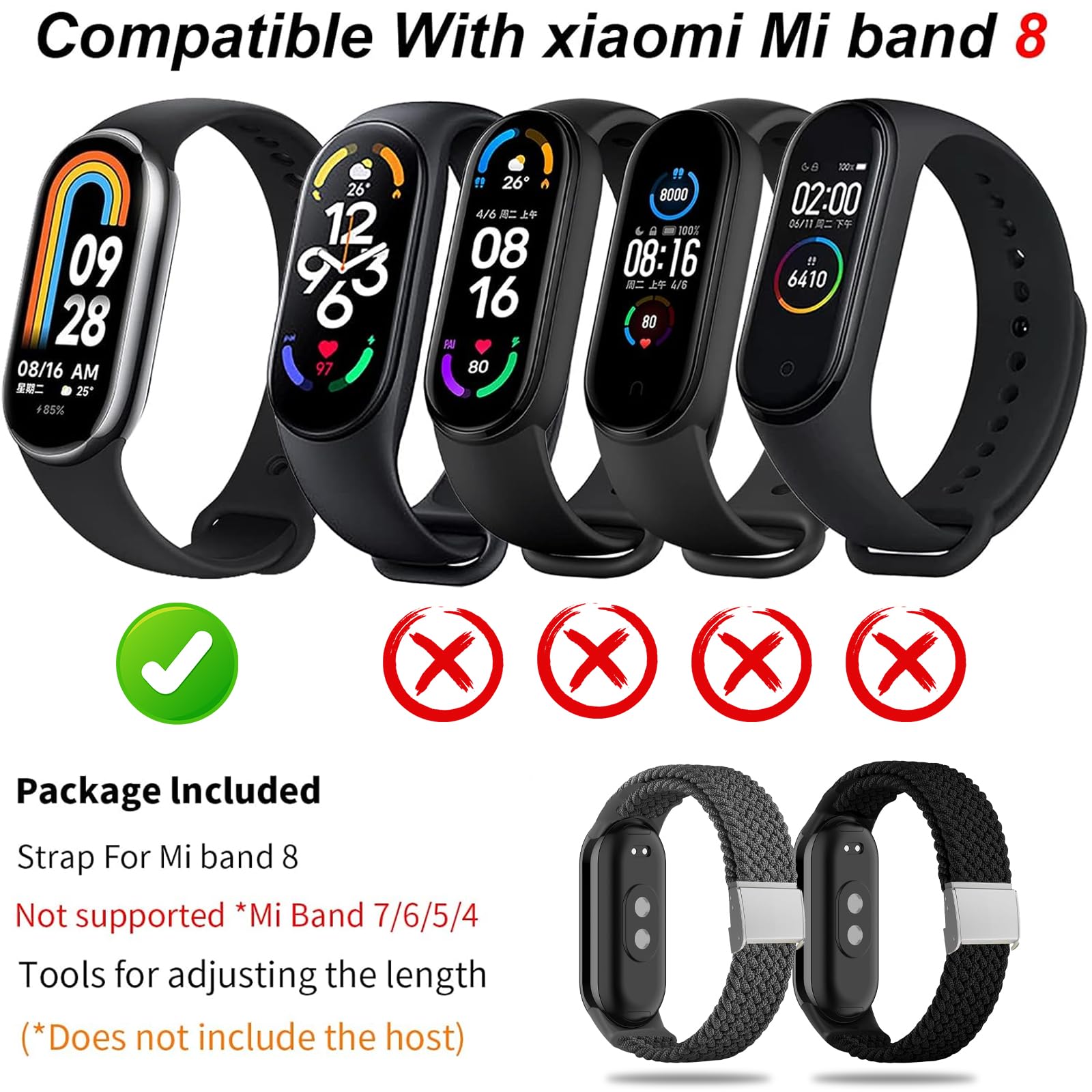 Harikiri Braided Straps Compatible with Xiaomi Mi Band 9/Xiaomi Mi Band 8,Sport Elastic Nylon Replacement Soft Strap for Xiaomi Mi Band 9/Xiaomi Mi Band 8,Women and Men - Image 2