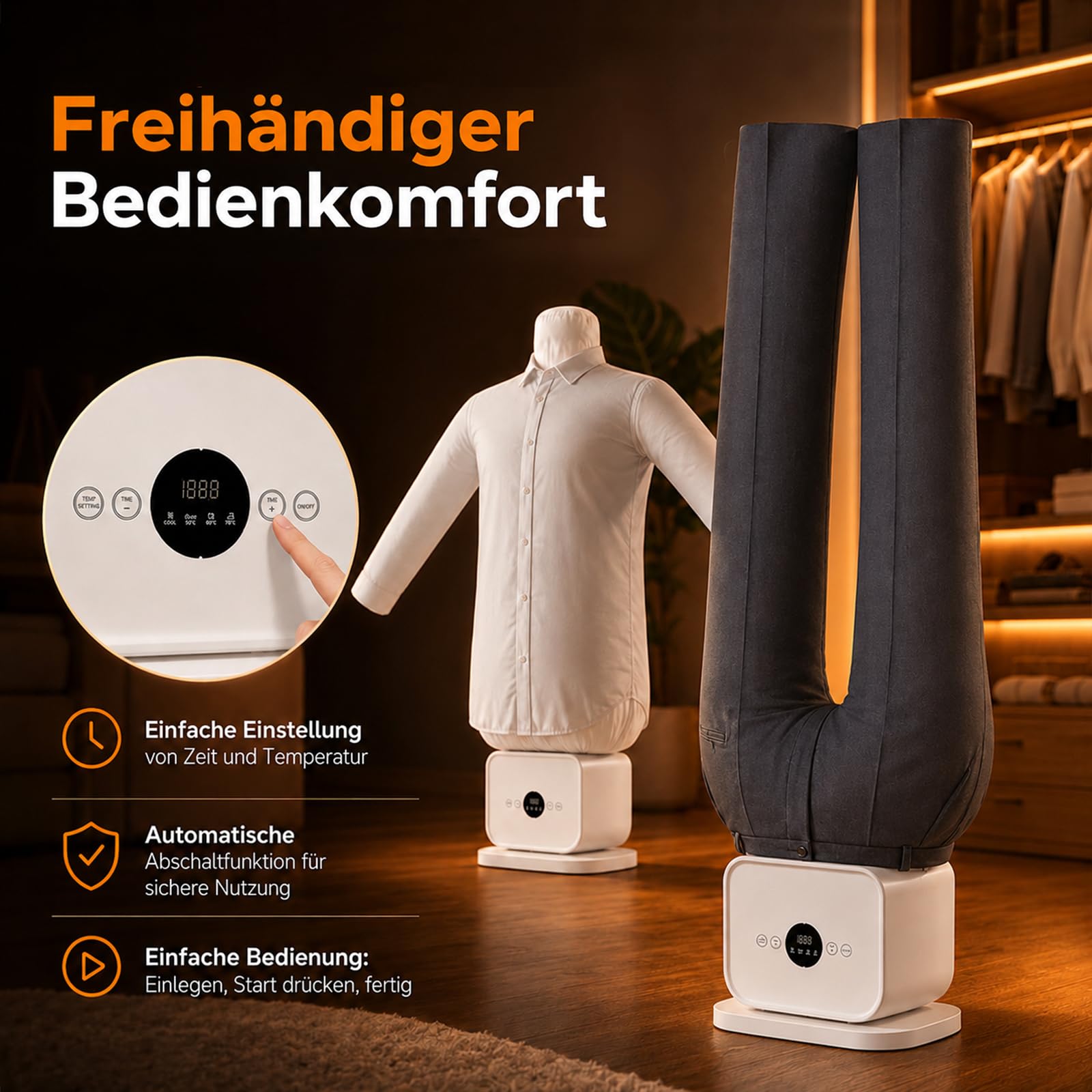 Automatischer Bügelautomat, Tragbar Hemd Bügelmaschine – ausgestattet mit Heißlufttechnik und Timer, 360°-Glättung für Hemden, Hosen und Schuhe, ideal für Zuhause, Reise und Büro