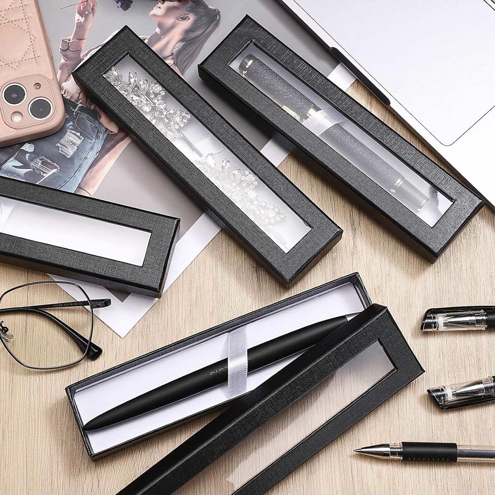 24 Stück Stift-Geschenkboxen – Schwarz, Mit Transparentem Deckel, 17,5x5x2,3 Cm