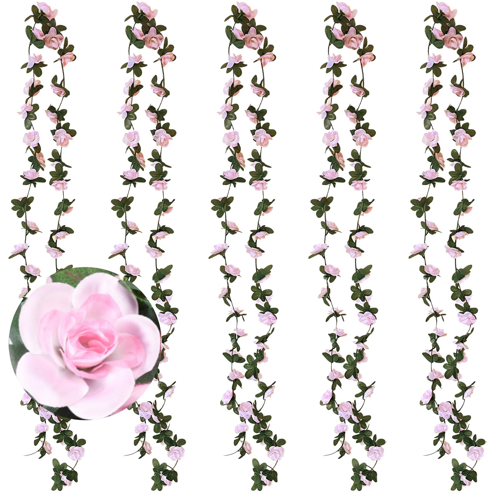 DKDDSSS 5 Pack Guirnalda de Flores Artificiales, Guirnalda de Rosas Artificiales Flores, Enredadera Artificial para Exterior Interior Pared Arco de Boda