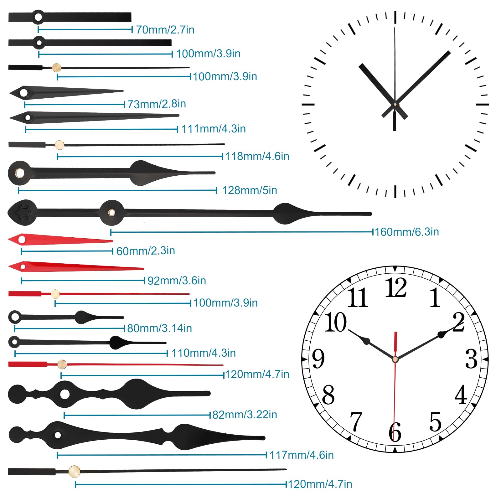 EEEKit Mecanismo de Reloj de Pared, 9PCS Movimiento de Cuarzo Silencioso a Pilas con 12 Manecillas Decorativas para Proyectos DIY