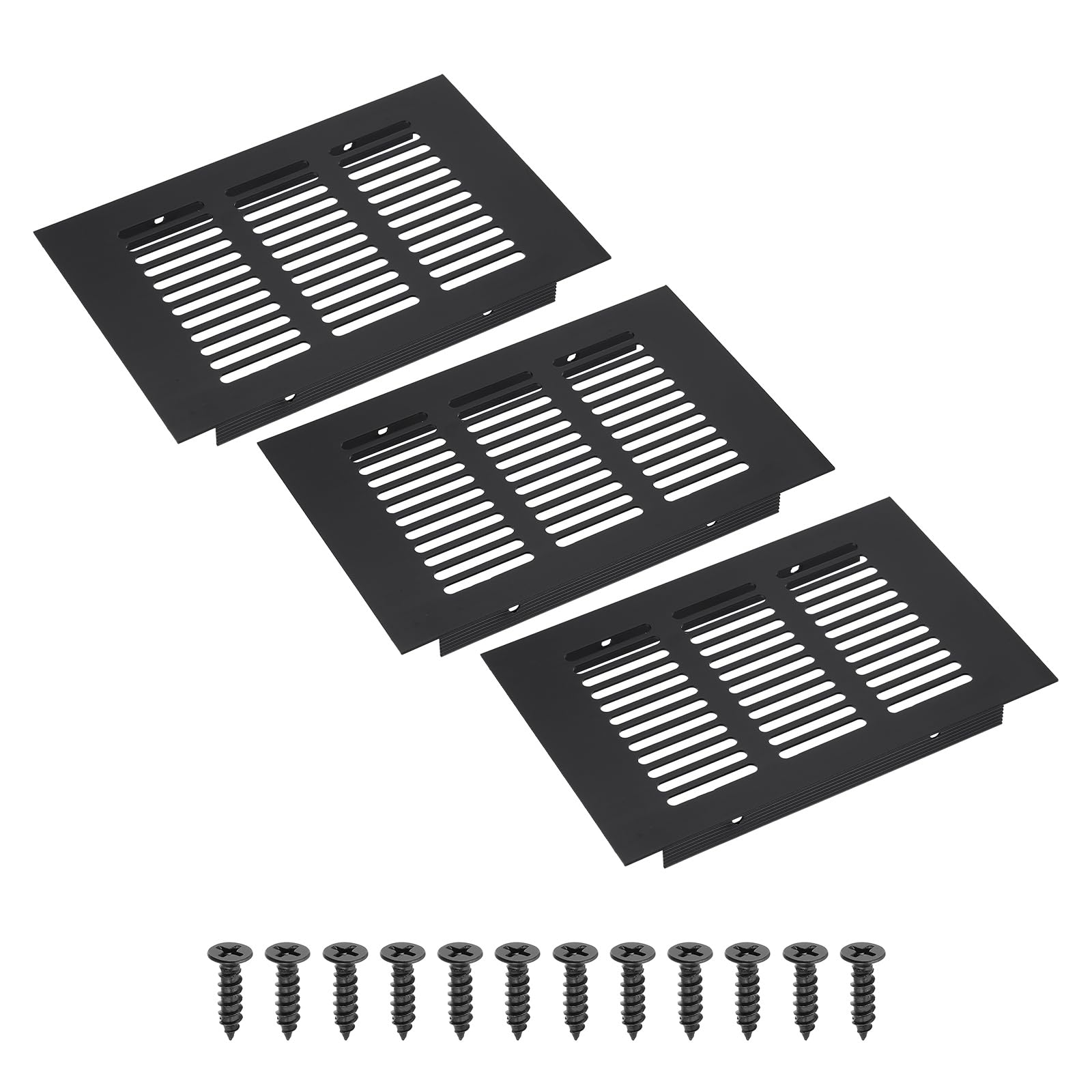 PATIKIL 6 x 4 Inch(150mm x 100mm) Rectangle Ventilation Grille, 3PCS Aluminum Air Vent Cover Louvered Ventilation Cover with Mounting Screws for Cabinet Closet Door Wardrobe, Black
