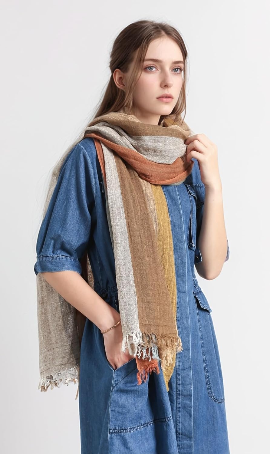 Jeelow Cotton Feel Scarf Everyday Classic Shawl Wrap Soft Lightweight Light Travel Scarves Wraps For Men Women - Image 3