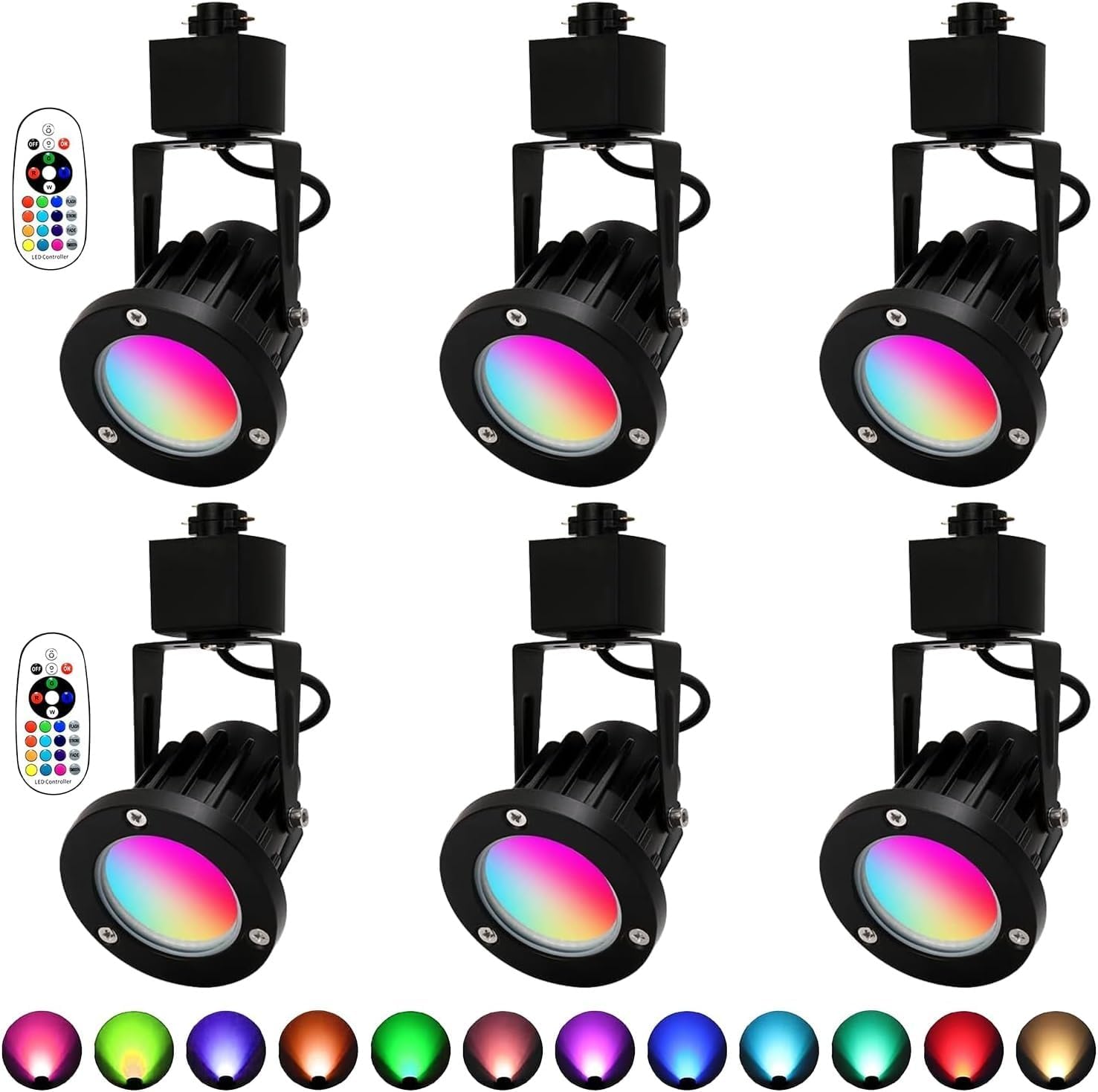 12W RGBW Track Lights Head,Color Changing Track Lighting Head Compatible with H Type Rail,16 Color RGB Track Light for Accent Retail Artwork,Task,Game-6 Pack (Black)