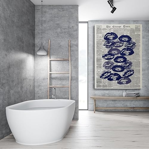 Miniatura 4 de Estocolmo - Póster estético retro de periódico Blue Kisses, arte de pared de periódico azul, arte de pared en lienzo para sala de estar, dormitorio,