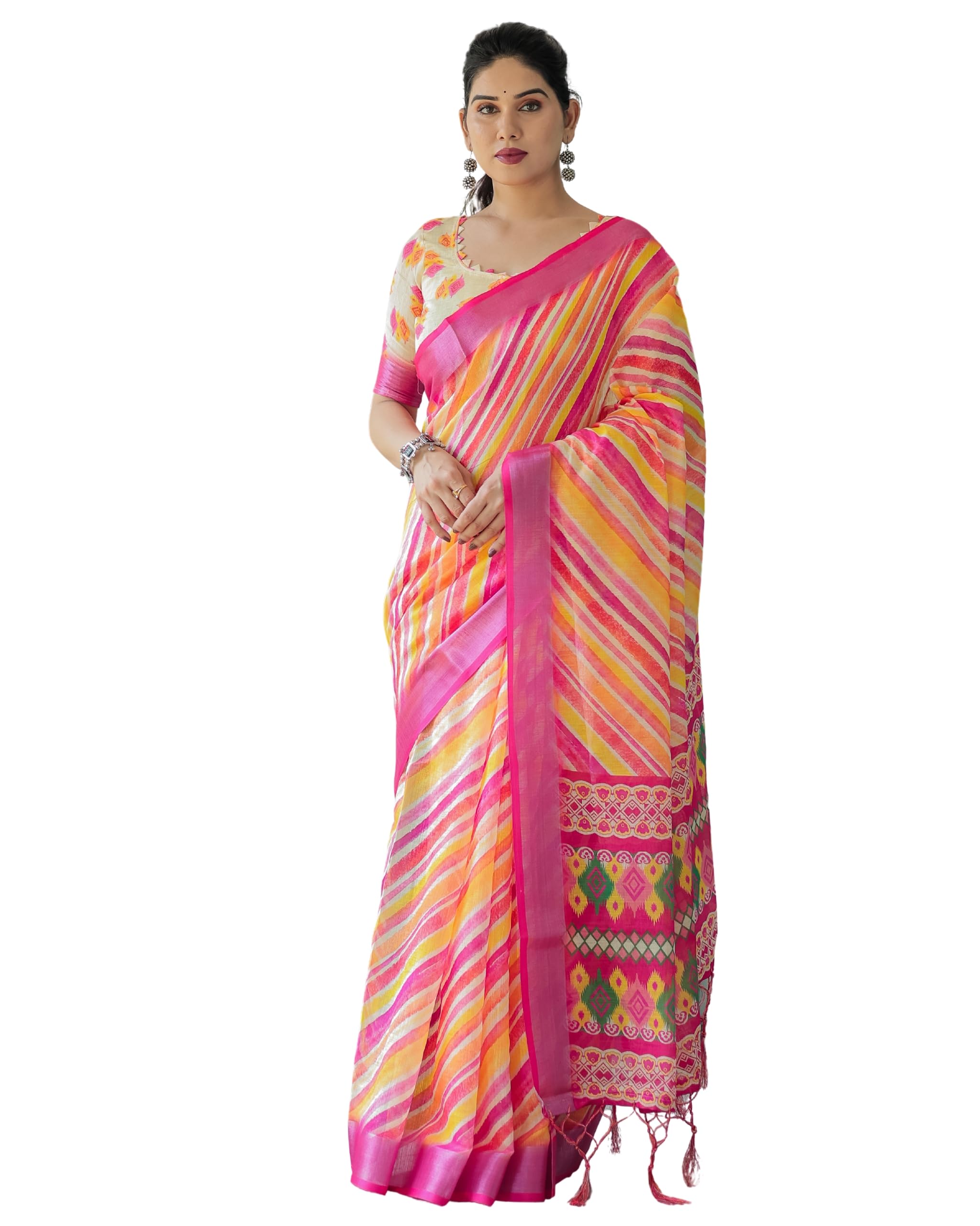 kaugalian store Linen Cotton Floral Printed Saree for Women with Unstitched Blouse Piece | 5.5 M Saree & 0.8 M Blouse-picture-30