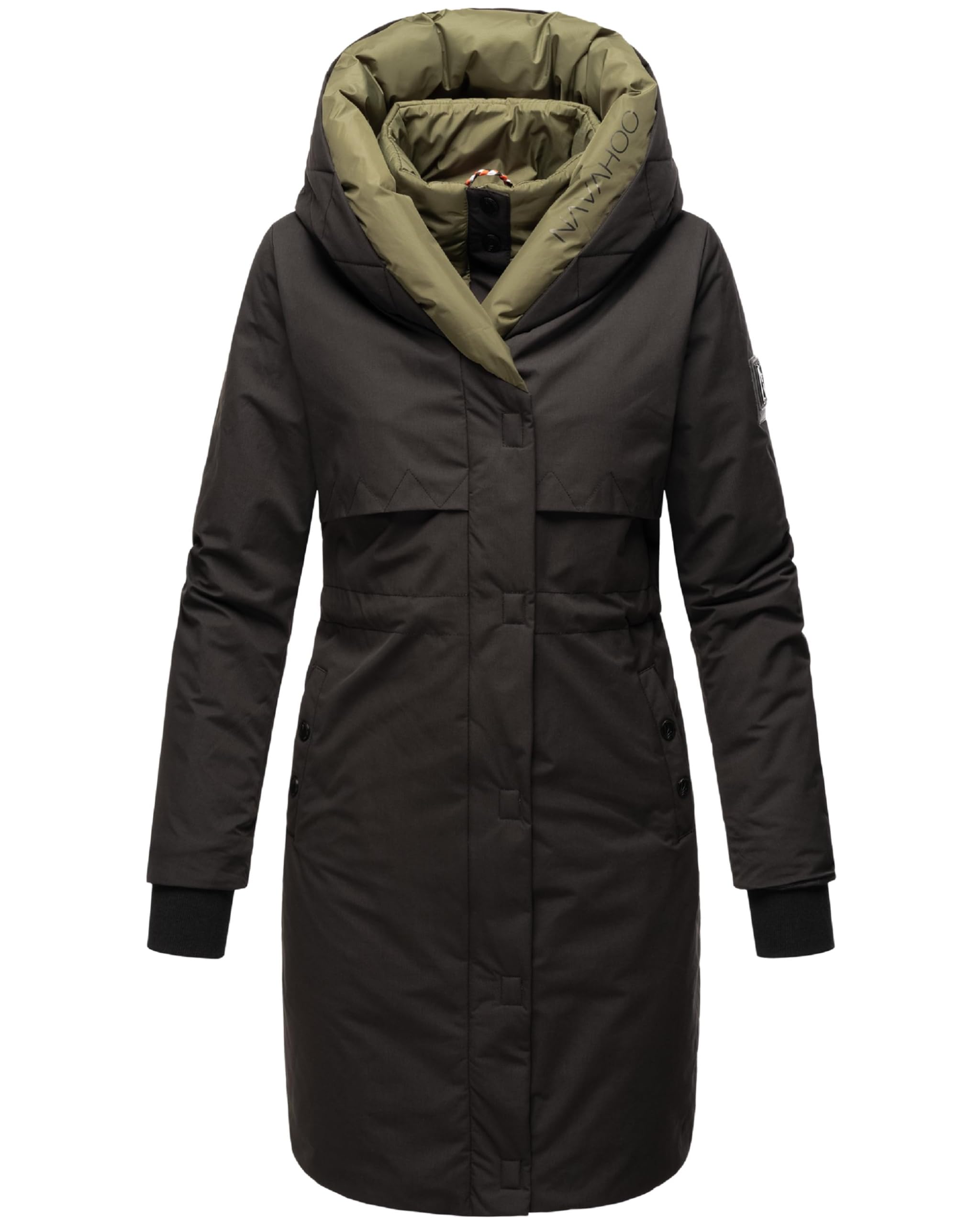 Navahoo Women's Black Coat, Long Warm Winter Quilted Jacket With Hood And Magnetic Elements, Snowelf, Xs - Xxl, Xs