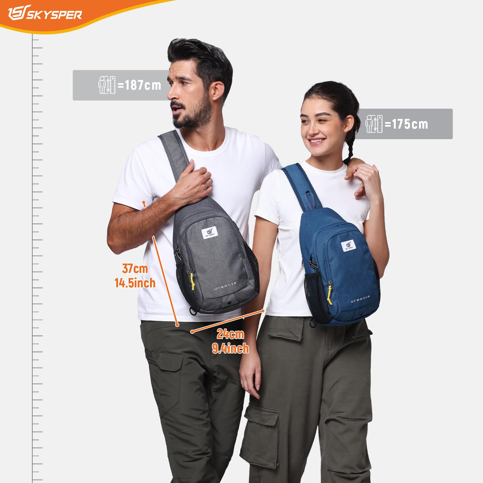 SKYSPER Zaino Monospalla con Protezione RFID, Borsello Monospalla Uomo Antifurto Borsa a Tracolla da Petto per Viaggio Passeggio Trekking