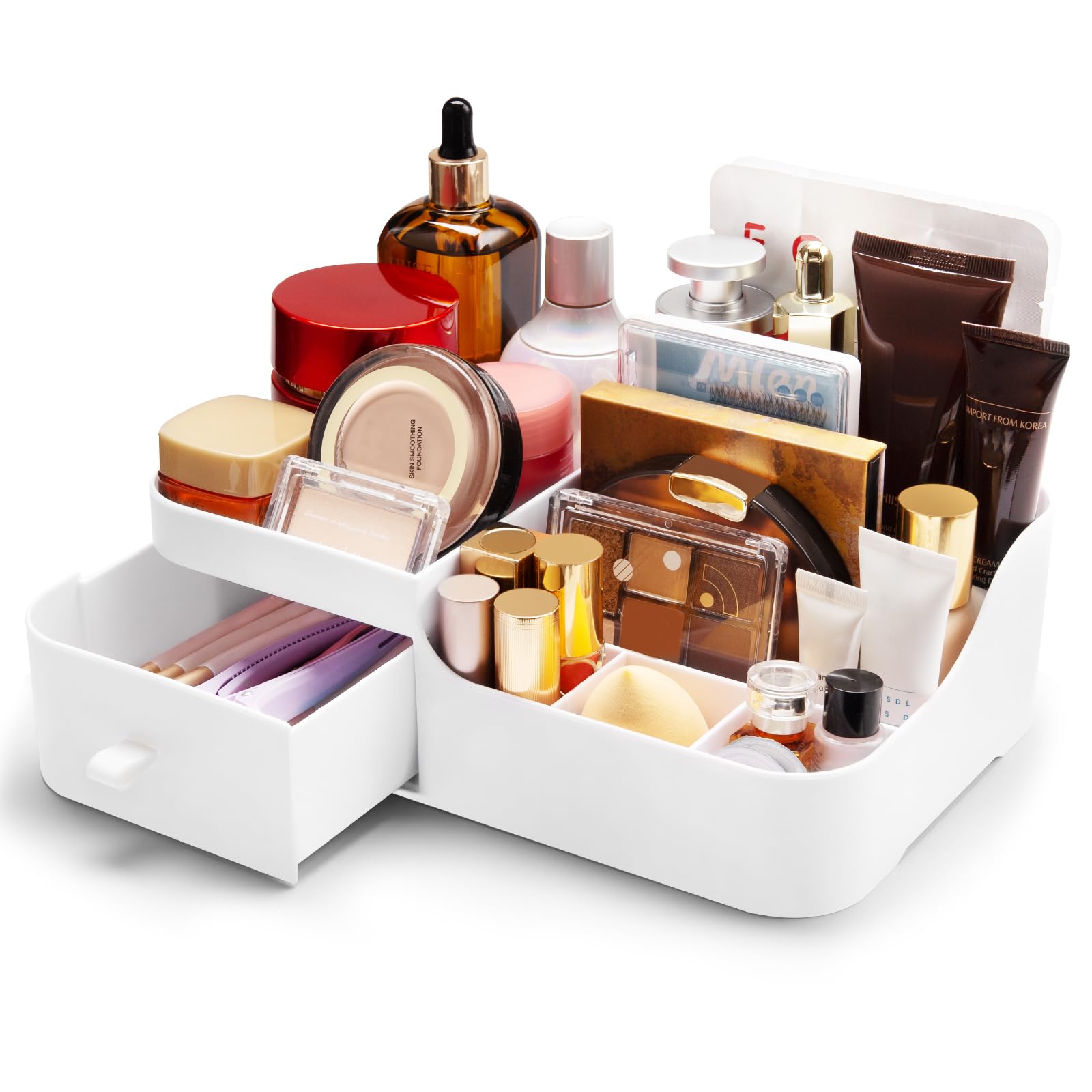 Abiudeng Dressing Table Organiser Make Up Organiser Storage Box with Drawers Women Skincare Storage Jewelry Perfume Organiser for Bathroom Bedroom(White)