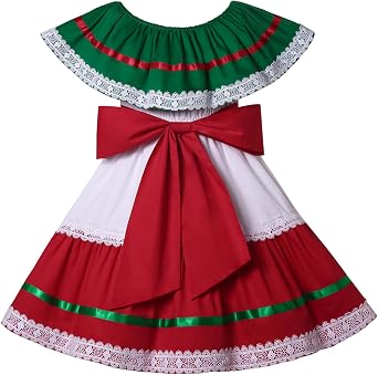 Baby Girl Traditional Mexican Festival Fancy Dress Newborn Infant Off the Shoulder Lace Clothing Outfit