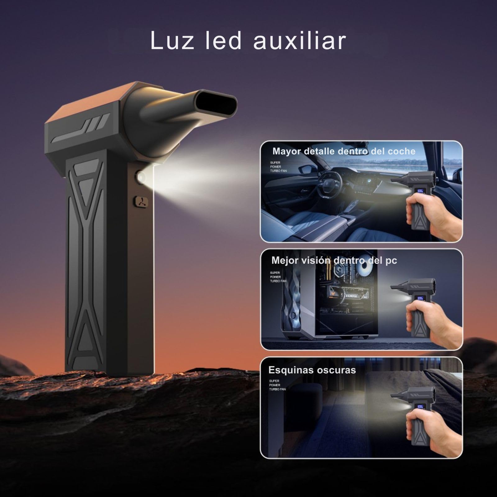 Soplador De Aire Potente Recargable 130.000 rpm Con Linterna, Soplador De Aire Para Pc y Videoconsolas con accesorios de limpieza, Aire Comprimido Limpieza Pc y Coche, Oficina, Hogar Y Viajes 2026