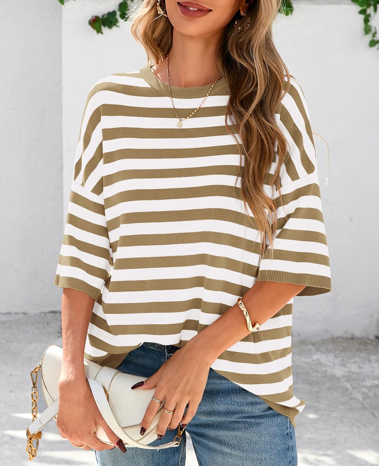 PRETTYGARDEN Womens Spring Summer Tops Fashion Striped Short Sleeve Sweater Crew Neck Lightweight Knit Oversized Shirts 2025 - Image 4
