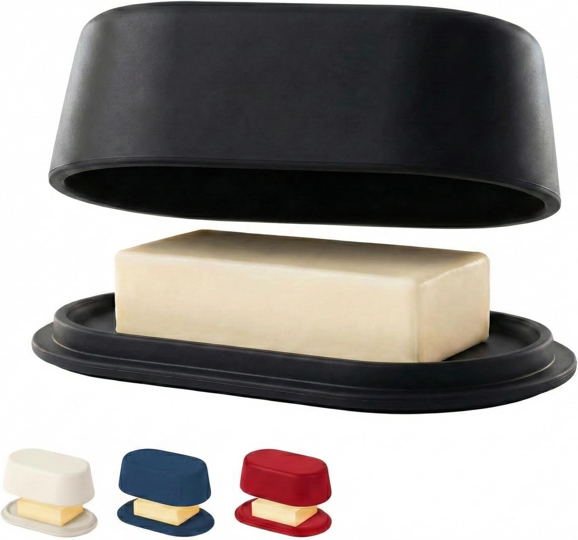 Grey Butter Dish with Lid for Countertop - Modern Plastic Dark Grey Butter Crock - Dishwasher Safe Butter Keeper -Butter Holder Container Perfect for Large European Style Butter Such as Kerrygold