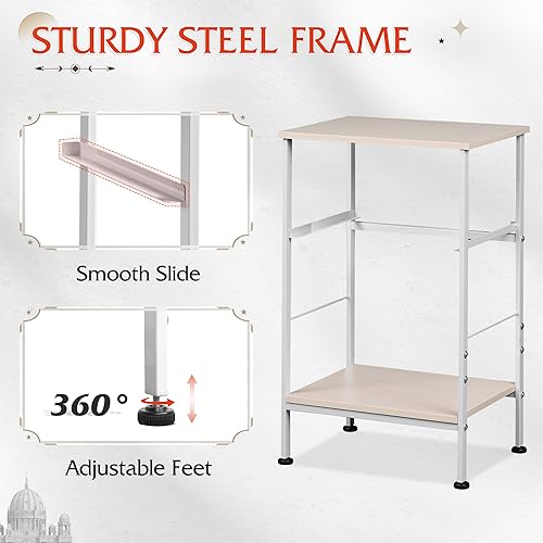 Miniatura 8 de WLIVE Mesita de noche, mesa auxiliar con cajón de almacenamiento de tela y estante de madera abierto, muebles de noche con marco de acero, mesa