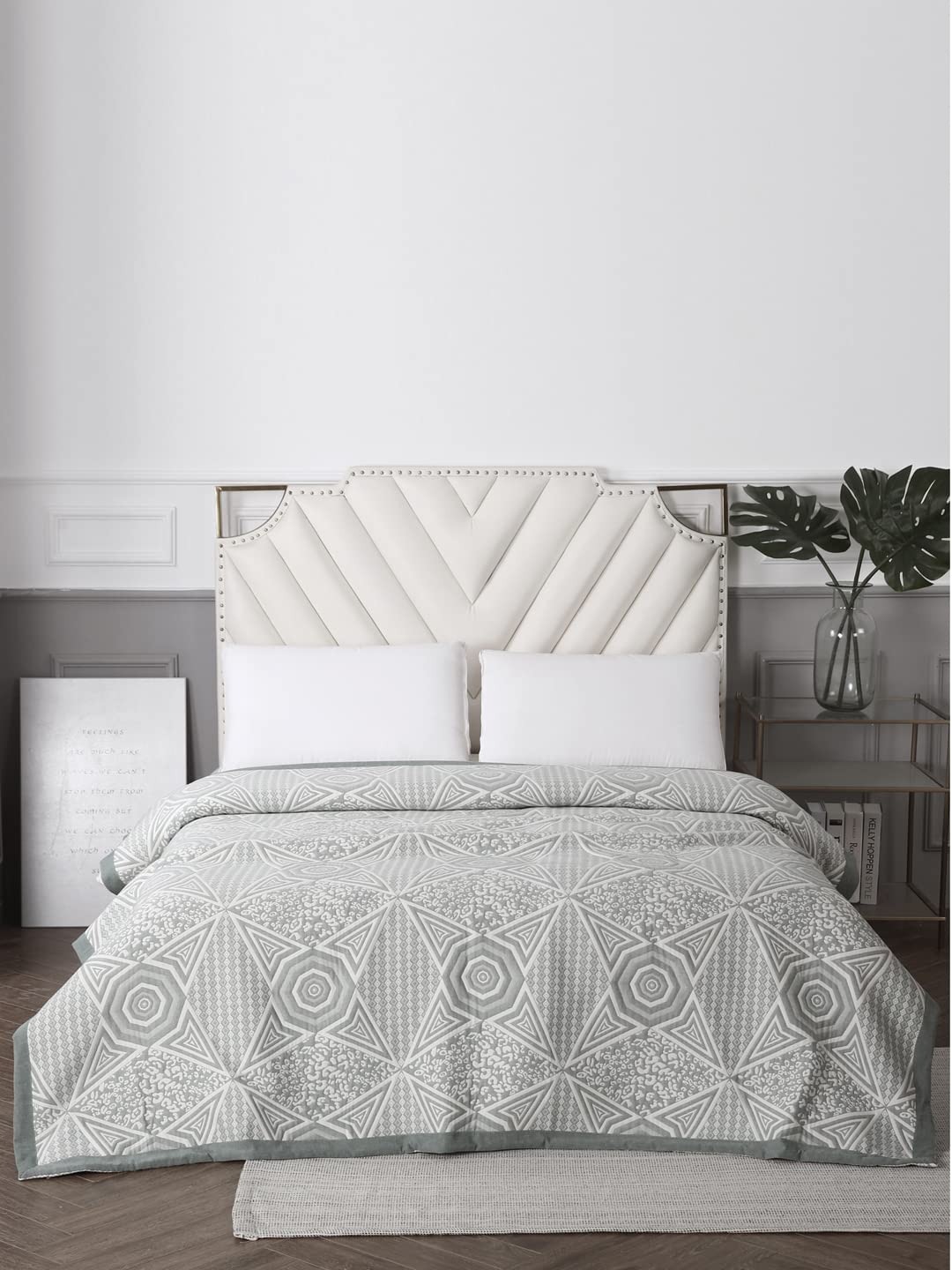 URBAN DREAM Abstract Geometric Weave Grey and White Bedspread-picture-24