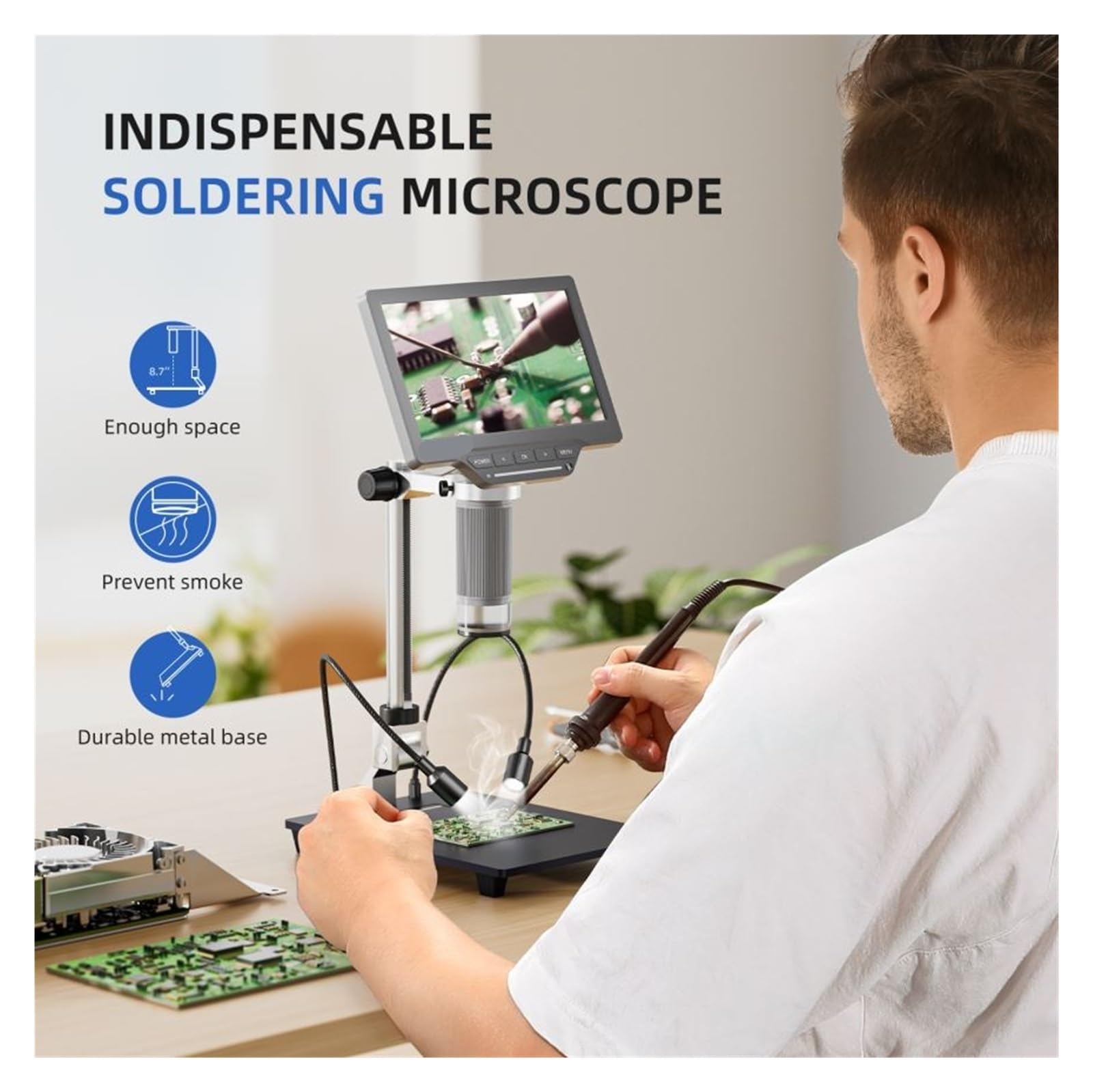 USB Digital Microscope 7 Inch Large Color LCD Screen Inspection DM201 SE 12MP 1-1200X Continuous Amplification Magnifier