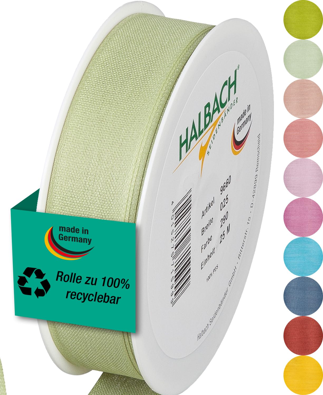 Halbach Seidenbänder Gift Ribbon, Width 25 mm, Length 25 m, Ribbon Made in Germany
