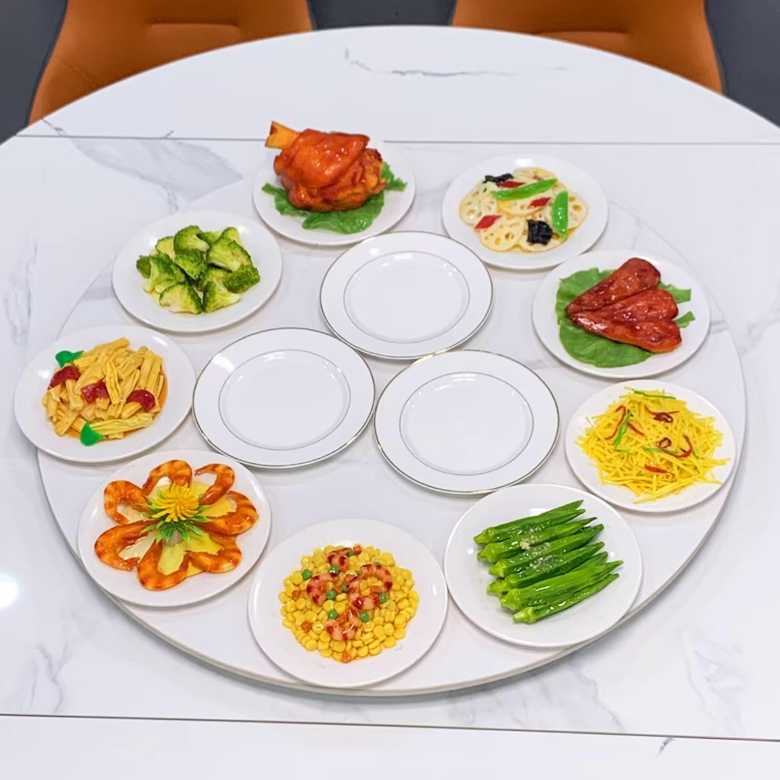 90cm Bandeja de Servicio Lazy Susan de Patrón de Mármol, 70cm Organizador de Mesa, Plato Giratorio Antideslizante Redondo, para Fiestas Hogar Cocina(Gray,60cm/24in)