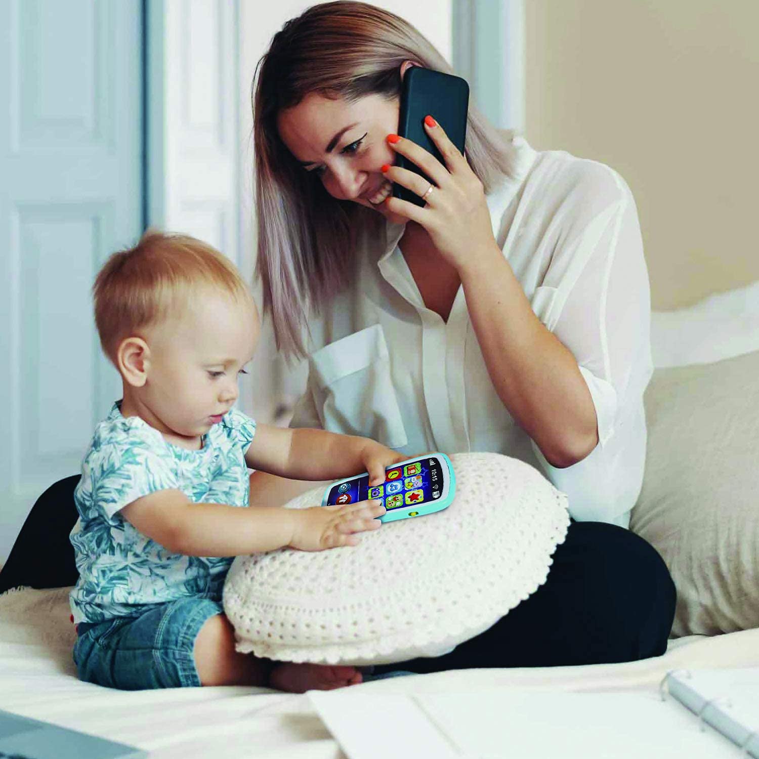 Juguete para teléfono de bebé con funciones de grabación y reproducción, musical, interactivo y educativo para teléfono celular con 12 botones de luz inteligente – teléfonos de aprendizaje para niños de 6 meses – Certificado ASTM 7