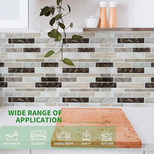 Miniatura 3 de WOWSTAR Azulejos de 10 hojas para salpicaduras de cocina, azulejos para pared de cocina (marrón claro)