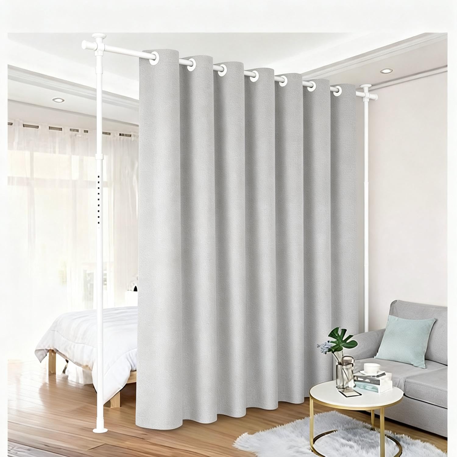 Divisorio Paravent Supporto Asta per Tende, Autoportante Separatore Ambienti Paravent Senza Tenda, L 70-177cm x A 122-305cm, Paravent Flessibile Regolabile Senza Forare, Schermo Privacy per Camera da