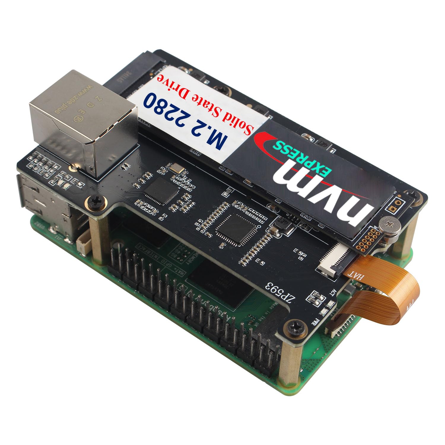 ZDE ZP593 PCIe to 2.5G Ethernet Port PCIe to M.2 Key M NVMe SSD HAT Expansion Board 2.5GB 2.5GBE with ZC506 Aluminum Case for Raspberry Pi 5 2GB 4GB 8GB 16GB