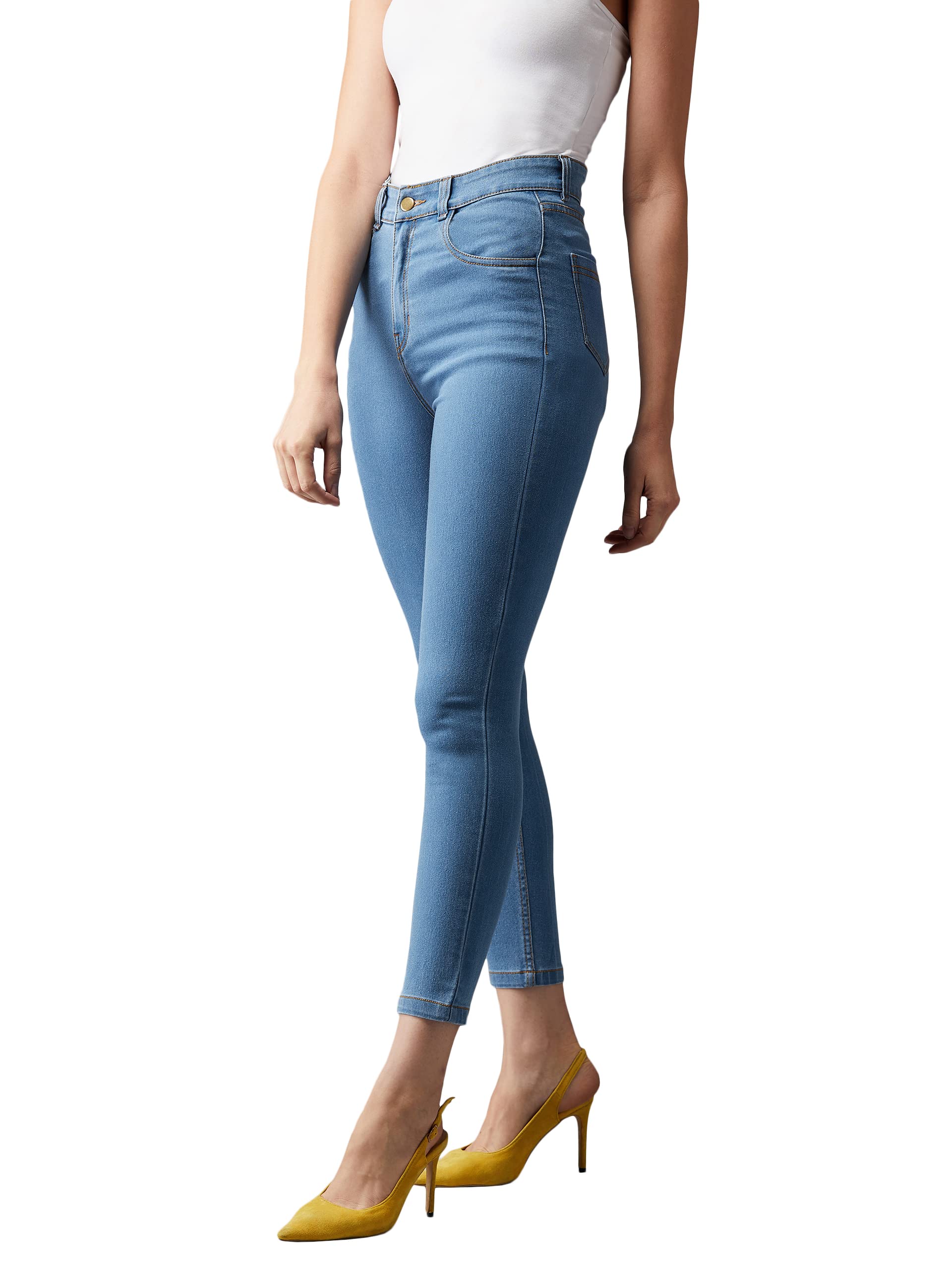 dolce crudo Women's Skinny High Rise Ice Wash Clean Look Cropped Solid Stretchable Denim Jeans-picture-11