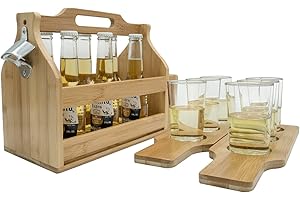 Sorbus Bamboo Beer Caddy with Bottle Opener and Charcuterie Board