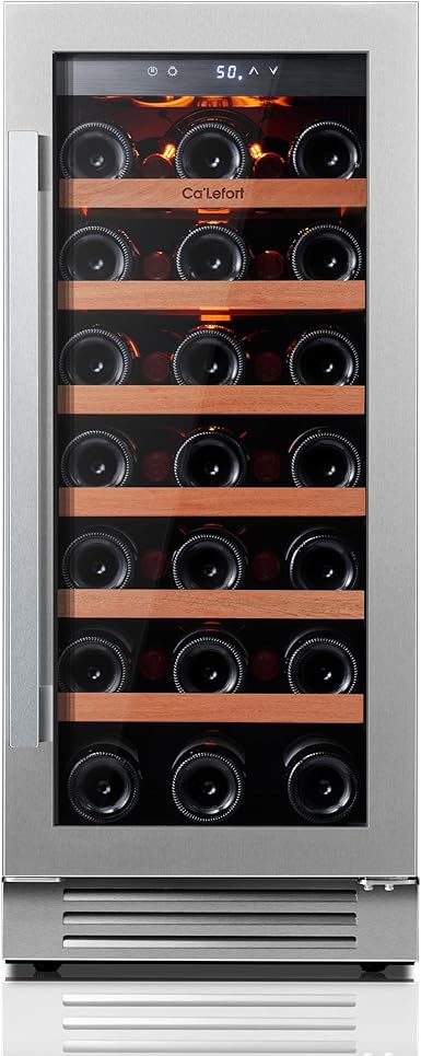 Ca'Lefort 15 Inch Wine Fridge, 33 Bottle Wine Cooler Refrigerator, 40-65°F Wine Refrigerator Glass Door, 3 LED Wine Fridge, Built-in or Freestanding Wine Fridge for Home/Bar/Kitchen (3.0 cu.ft)