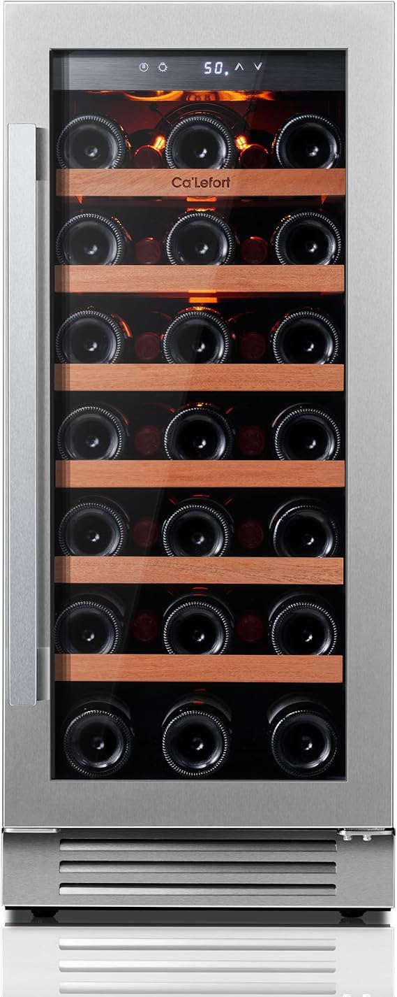Ca'Lefort 15 Inch Wine Fridge, 33 Bottle Wine Cooler Refrigerator, 40-65°F Wine Refrigerator Glass Door, 3 LED Wine Fridge, Built-in or Freestanding Wine Fridge for Home/Bar/Kitchen (3.0 cu.ft)