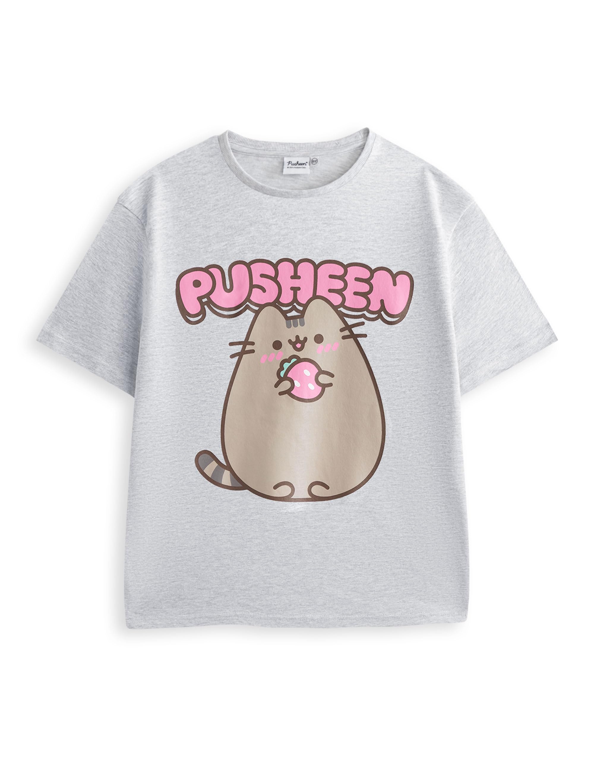 Pusheen the Cat Conjunto Niña Camiseta Gris y Shorts | Camiseta con gráfico verde menta y cinturilla elástica | Ropa casual de manga corta | Mercancía