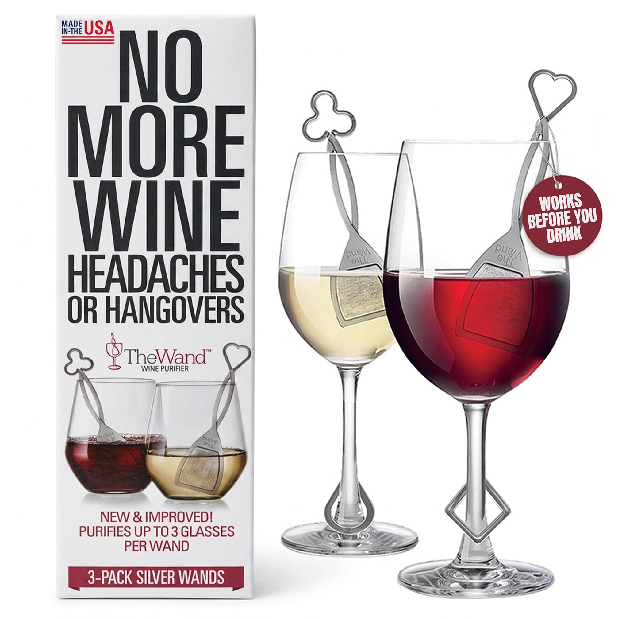 PureWine The Wand Wine Purifier, Removes Histamines &amp; Sulfites - 3 Wands