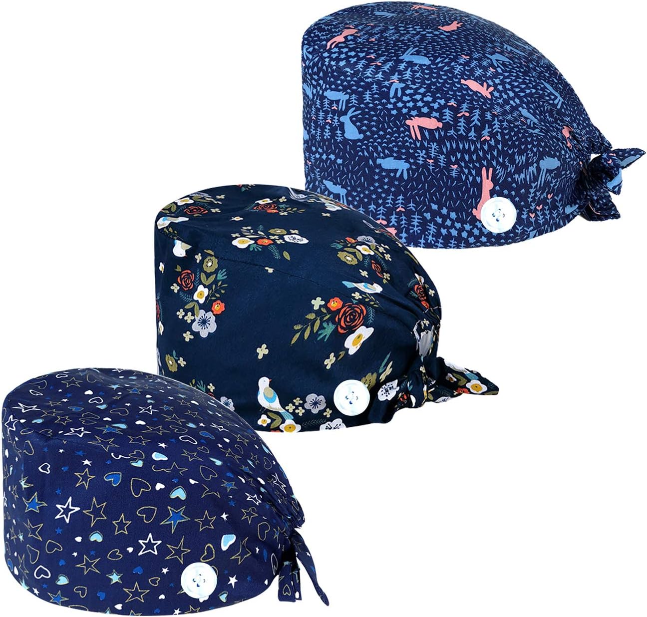 Adjustable Working Caps, Bouffant Hats with Buttons, Working Caps for Women Men