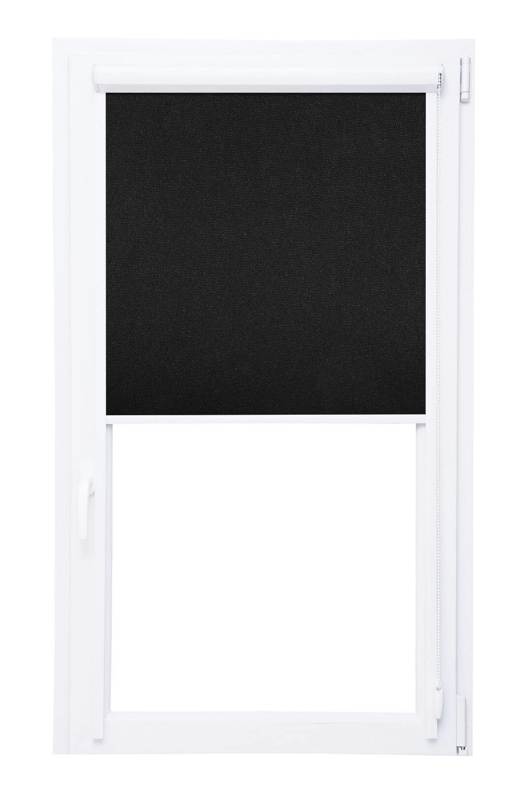 Store occultant avec cassette et bandes latérales 100% Black Out Thermorollo - MEGA choix - 18 tailles - 12 couleurs, sans perçage (50x150 cm, noir)
