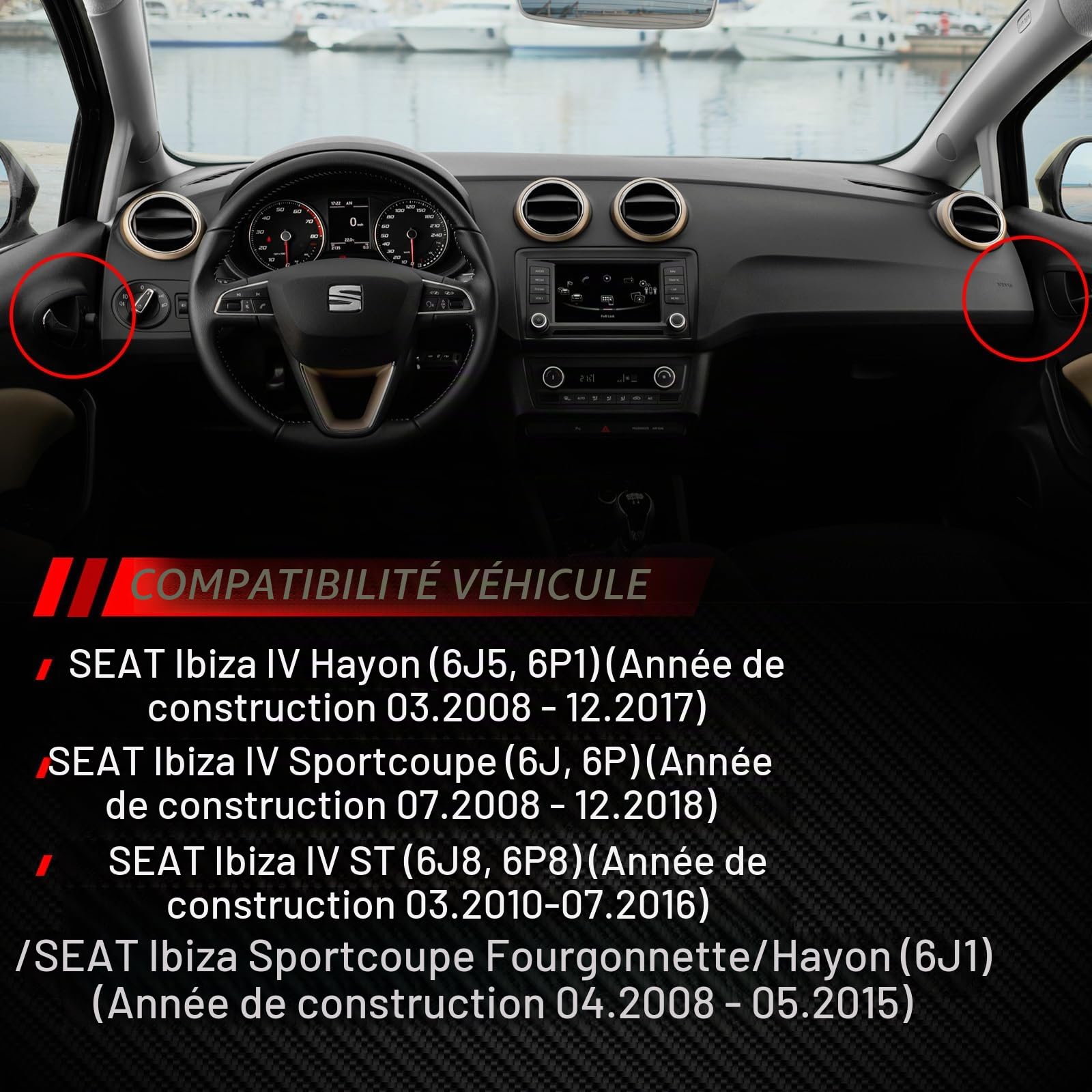 Lot de 2 poignées de porte de voiture - Poignée de porte intérieure avant gauche et droite - ABS antidérapant - Poignée intérieure de rechange pour Ibiza IV 6J5 6P1 6J 6P 6J8 6P8 6J1