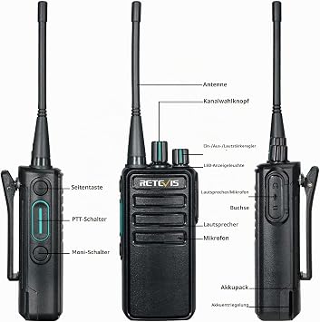 Retevis RB629 Radios Robust Frequency Binding with One Click VOX Emergency Alarm 1100 mAh Radios PMR446 with Speaker Microphone for Construction Site Contractor (Pack of 4 Black)