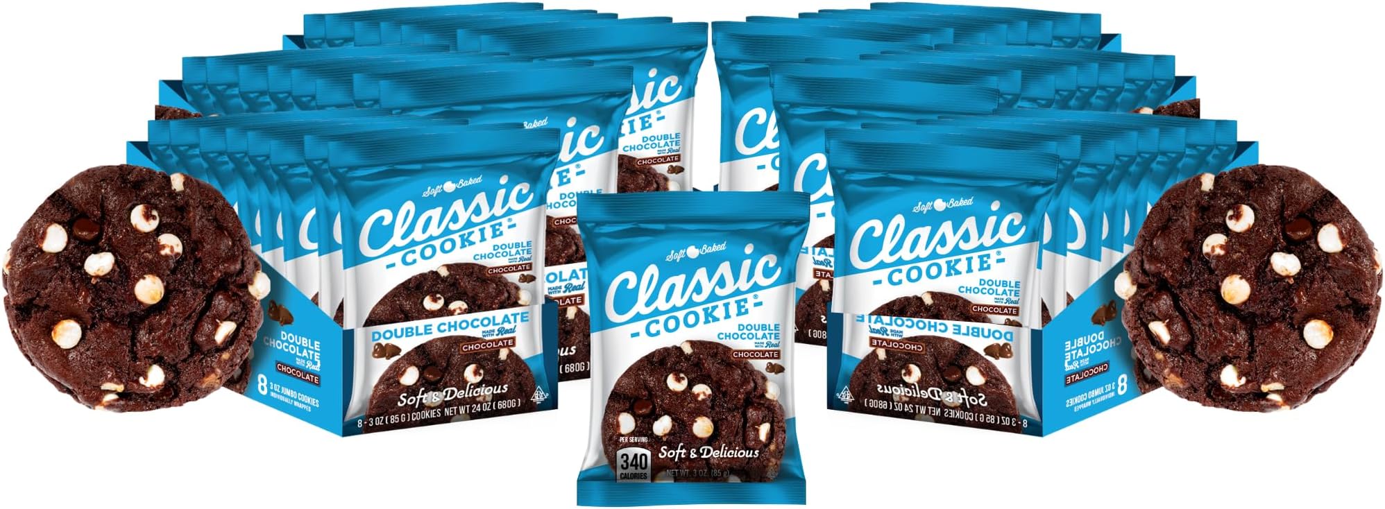 Classic Cookie Soft Baked Double Chocolate Cookies, 6 Boxes, 48 Individually Wrapped Cookies