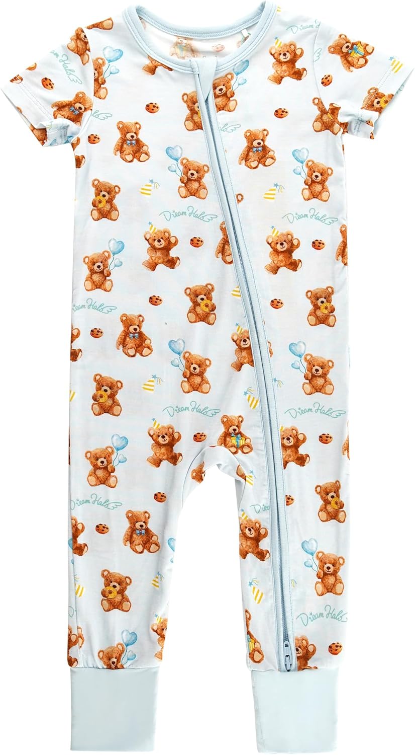 Baby Boys Short Sleeve Rompers Button Bodysuit One-piece Jumpsuit for Newborn, Viscose Made from Bamboo