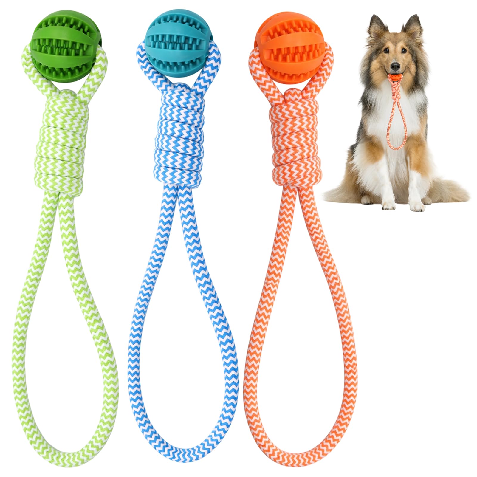 BAGUBDR 3Pcs Dog Ball on Rope, Tug Toys for Dogs, Dog Tug Toy, Durable design, Three Colourful Design, Suitable for various gaming scenarios
