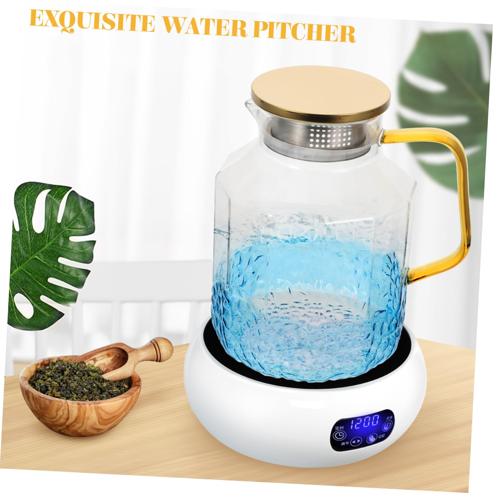 Wasserspender aus Glas Praktischer Küchendispenser Glaskrug mit Deckel und Ausguss Transparenter Wasserkrug für Kühlschrank Großer Getränkekrug Zufällige Farbe