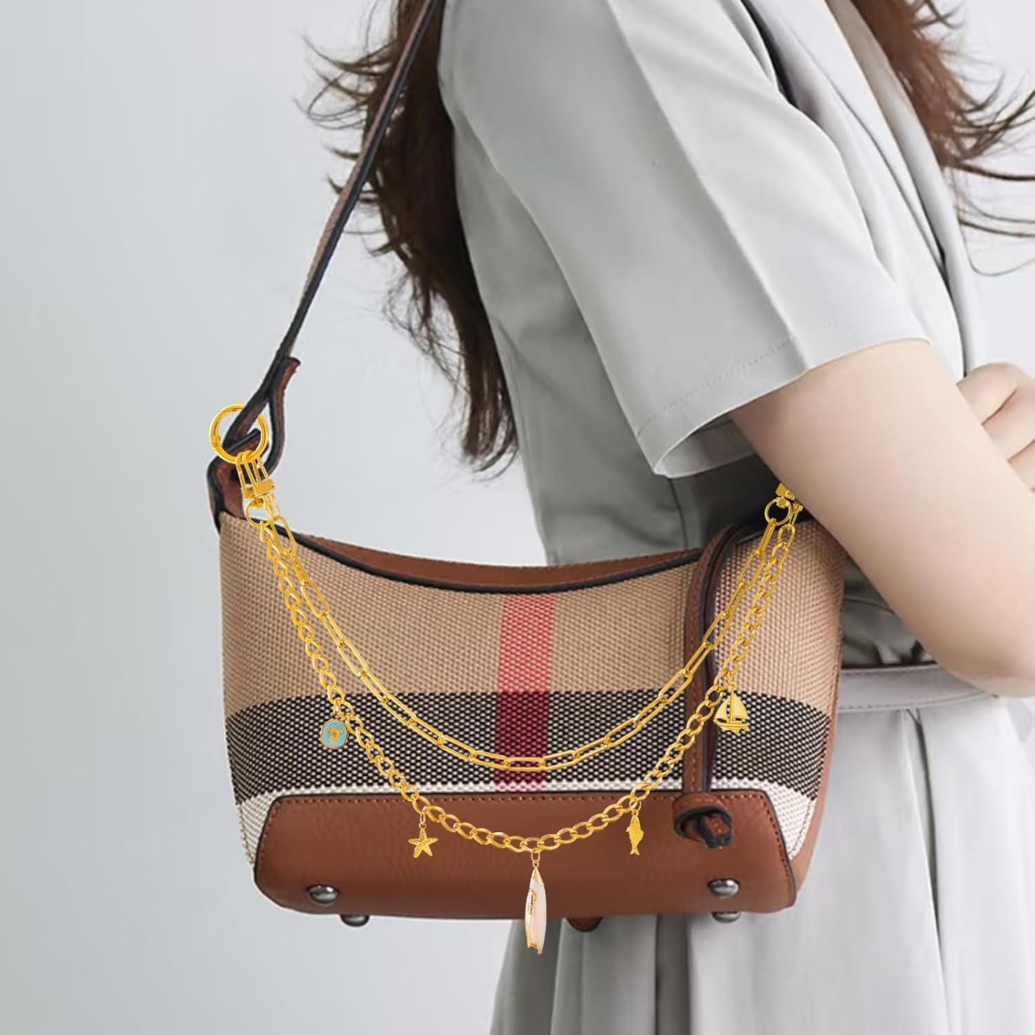 Purse Extender Chain,2 Pcs Shell Fish Bag Chain,Bag Charms for Handbags,Metal Purse Strap Extender Replacement for Crossbody Shoulder Bag Accessories Charms - Image 2