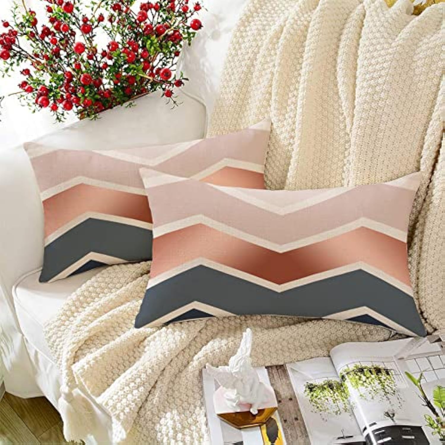 STITCHNEST Geometrical Printed Poly Cotton Rectangular Cushion Cover Set of 2, (12 X 18 Inches)-image-18