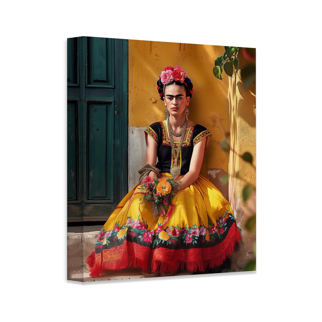 Frida Kahlo Sitting on the Doorstep Stretched Canvas