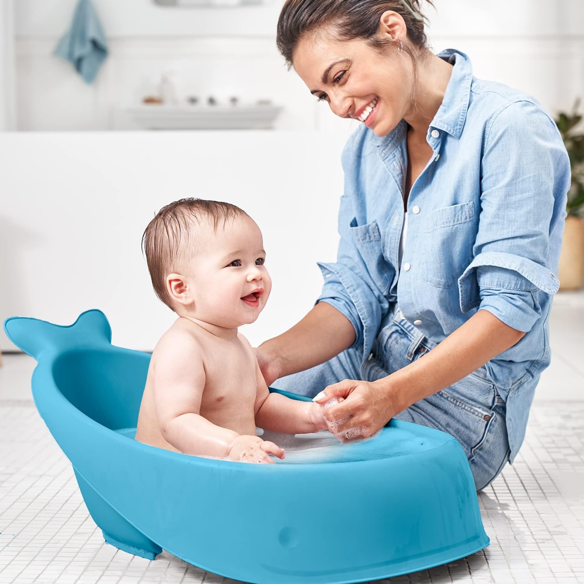 Skip Hop Infant Bath Tub 3-Stage Grow With Baby Smart Sling MOBY Bathtub Blue Age 0+