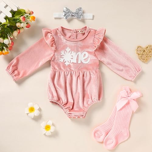 Miniatura 7 de GRNSHTS Ropa de terciopelo para el primer cumpleaños para niña, mameluco de manga larga + diadema, 2 piezas para pastel