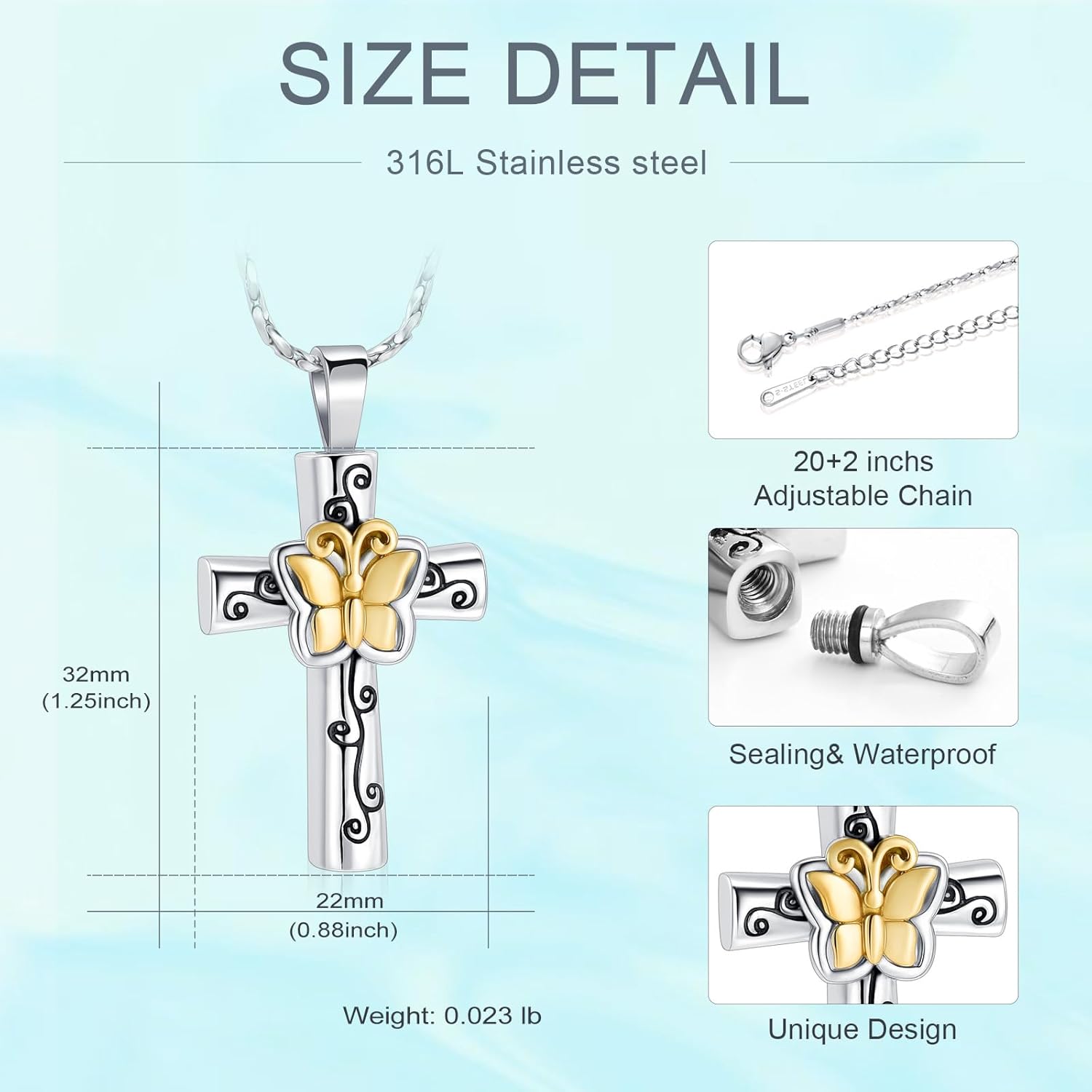 Butterfly Cross Urn Necklace for Ashes Birthstone Cremation Jewelry for Men Women Ashes Pendant Keepsake Memorial Ash Jewelry - Image 2