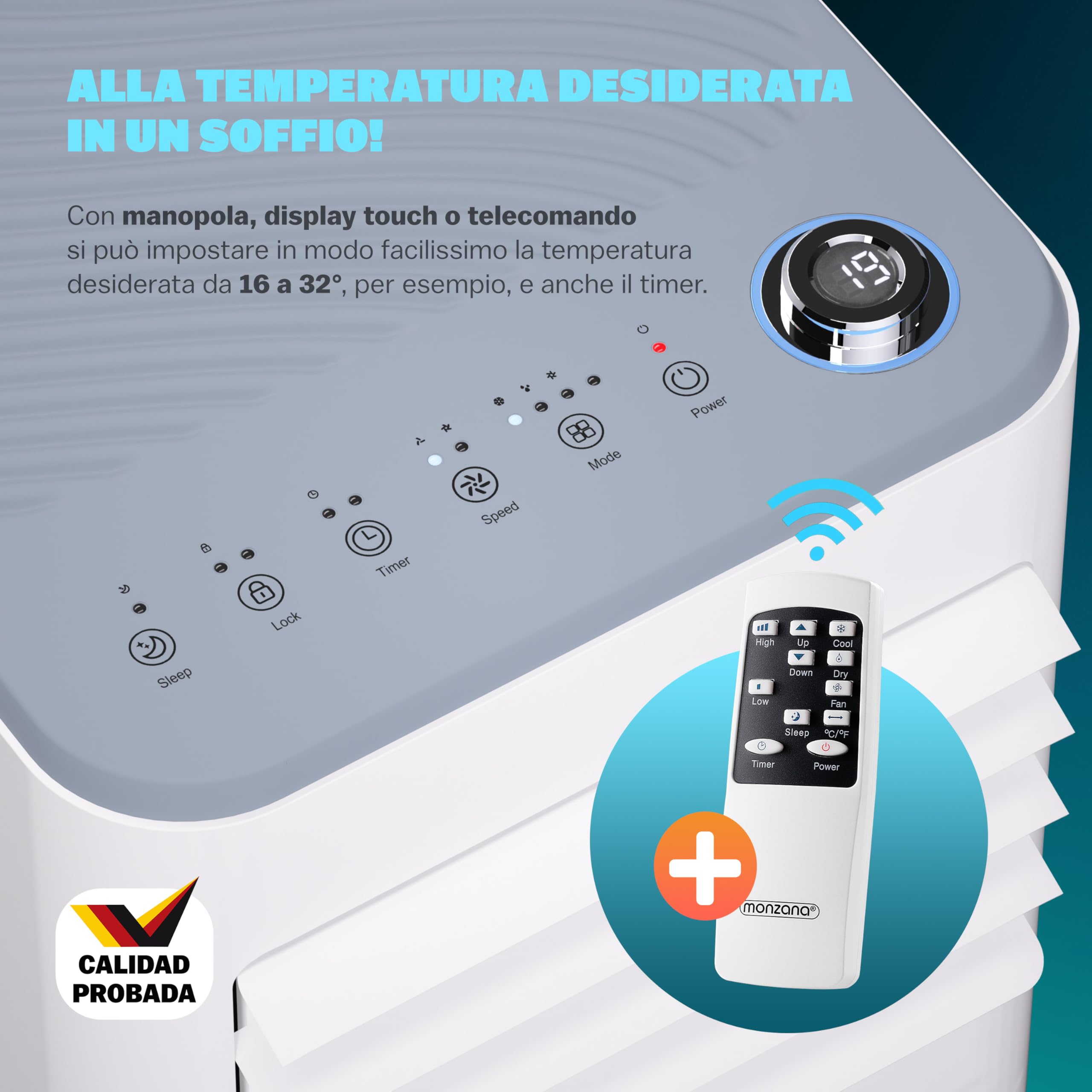 MONZANA® Condizionatore d'Aria Mobile 7000BTU 3in1 750W Timer Telecomando Deumidificatore Climatizzatore Raffreddatore