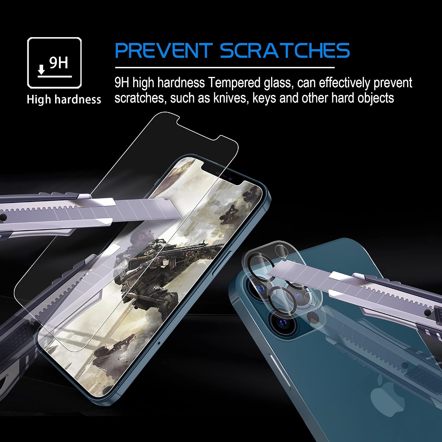 Arae 2 Pack Camera Lens Protector for iPhone 12 Pro Max + 2 Pack Screen Protector, HD Tempered Glass Anti Scratch Work with Most Case, 6.7 inch
