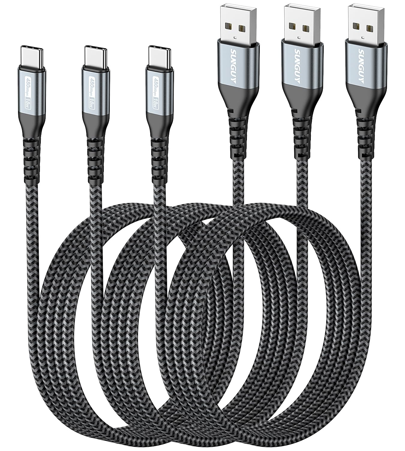 SUNGUY USB C Kabel, 3 Stück 1,5m USB auf USB C Kabel, 3A Schnellladekabel USB C für iPhone 17/16/15 Pro Max Plus, Galaxy S24/S20, Google Pixel 8/8 Pro, Motorola Moto Z Force, LG G7 / V30